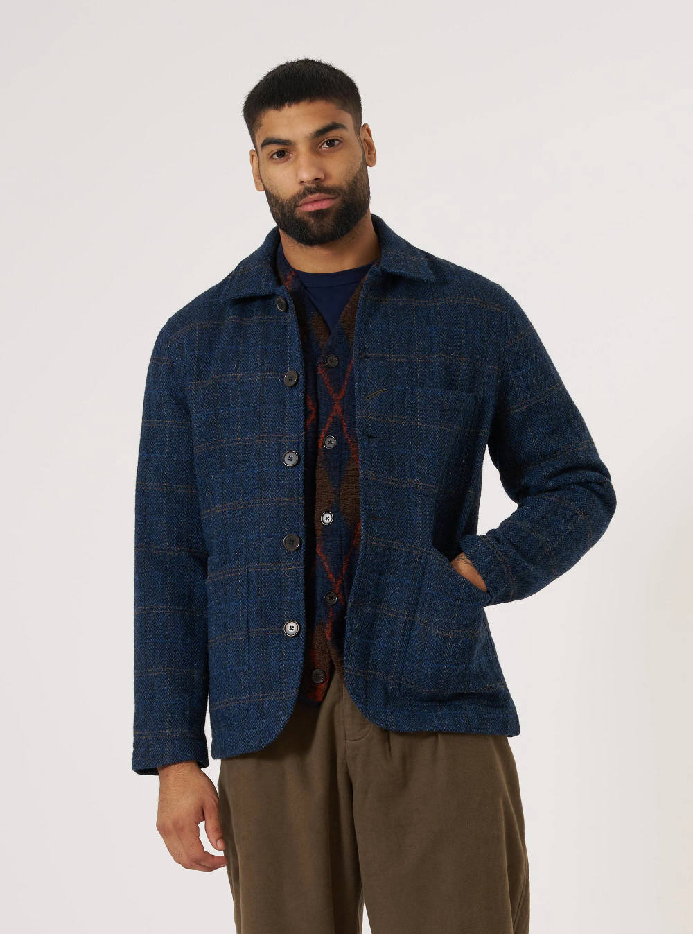universal works bakers jacket harris tweed plaid navy (LAST SIZE