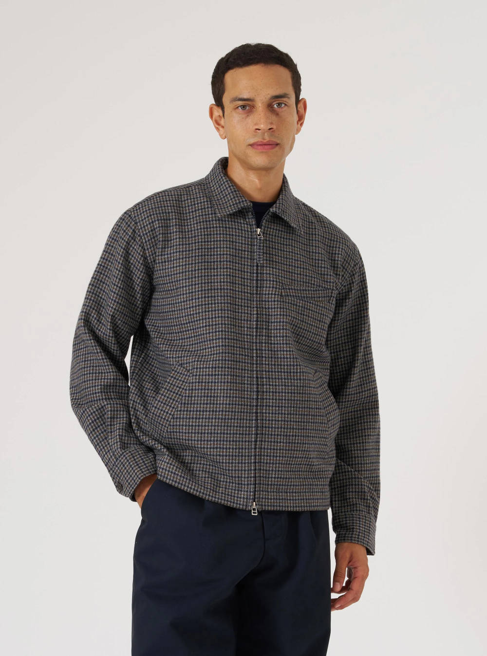 universal works windcheater charcoal houndstooth wool mix (LAST