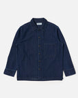universal works fatigue shirt indigo work denim