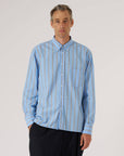 universal works lazy day shirt blue pop stripe four
