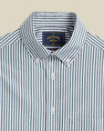 portuguese flannel atlantico stripe long sleeve shirt green seersucker (LAST SIZE XXL)
