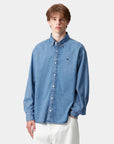 carhartt wip long sleeve lucas shirt blue stone washed
