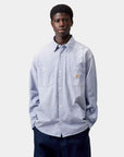 carhartt wip long sleeve painter shirt blue worn used splatter