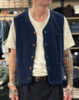 max rohr max 3 buttons vest indigo linen