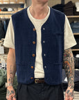 max rohr max 3 buttons vest indigo linen