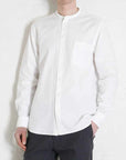 hansen ante collarless shirt with chest pocket white (LAST SIZE SMALL)
