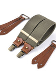bertelles selvedge wide braces with cognac leather khaki green