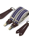 bertelles selvedge wide braces with buffalo leather ecru stripe on navy