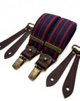 bertelles selvedge wide braces with buffalo leather red stripe on blue