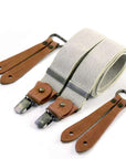bertelles selvedge wide braces with cognac leather ecru