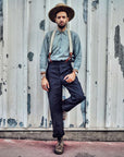 bertelles selvedge wide braces with cognac leather ecru