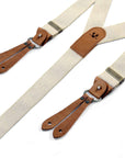 bertelles selvedge wide braces with cognac leather ecru