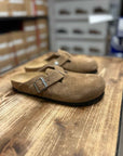 birkenstock boston dark tea suede leather