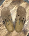 birkenstock boston dark tea suede leather