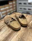 birkenstock boston dark tea suede leather