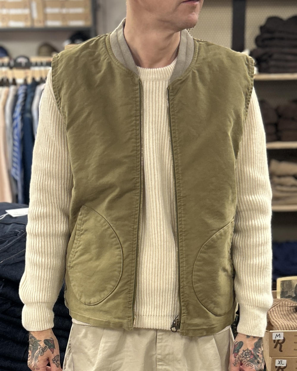 chesapeakes new mccoy deck vest jungle cloth khaki green – www