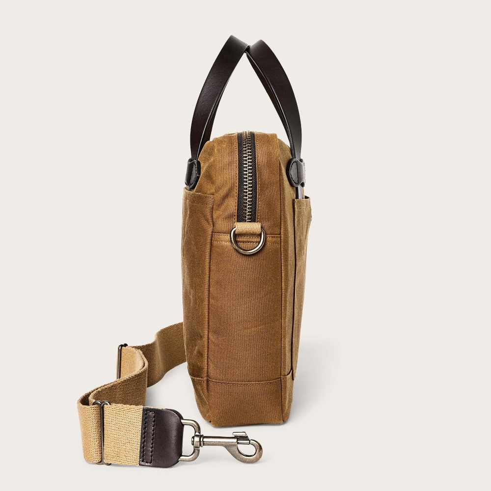 filson tin cloth compact briefcase dark tan –