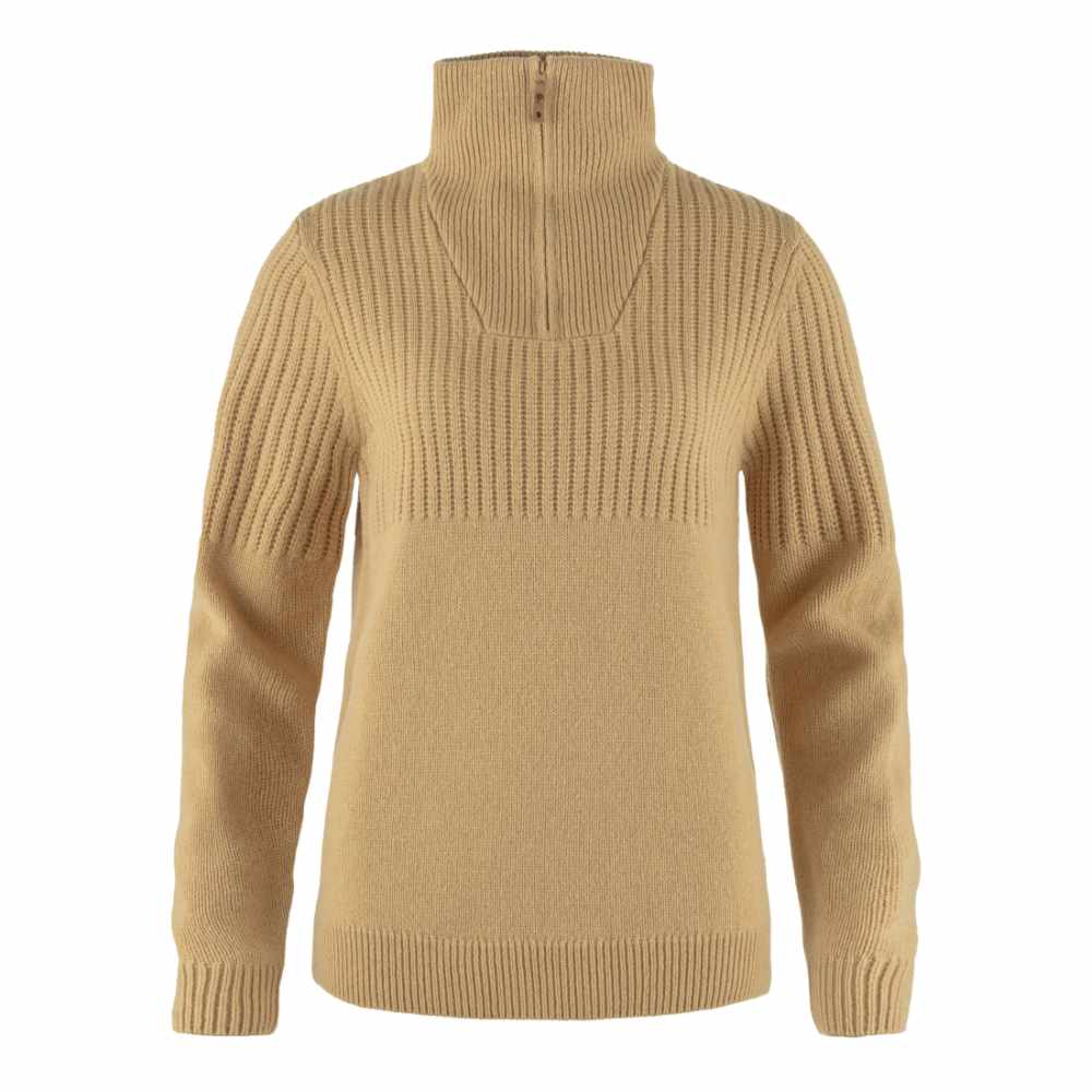 fjallraven ovik woman half zip knit dune beige – www.sublime.bz