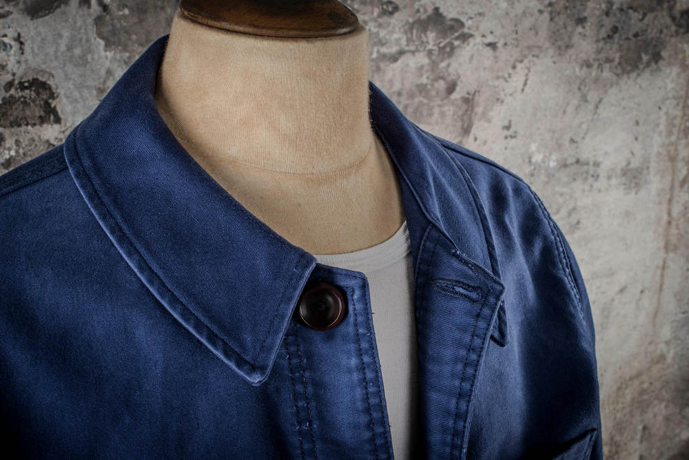 fleurs de bagne le bourgeron work jacket moleskin blue – www