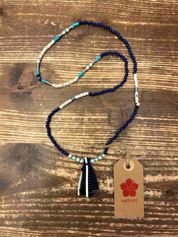 hanami necklace navy white silver turquoise