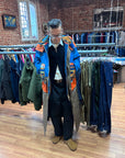 manifattura ceccarelli native long jacket 7099 wx mid blue dark tan orange sugarkane
