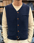 max rohr max3 buttons vest indigo linen (LAST SIZE LARGE)