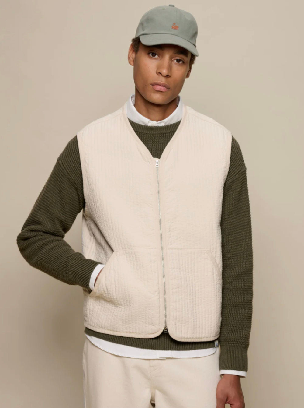 merz b schwanen padded cotton zip vest nature – www.sublime.bz