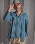 universal works kyoto work jacket washed indigo herringbone denim