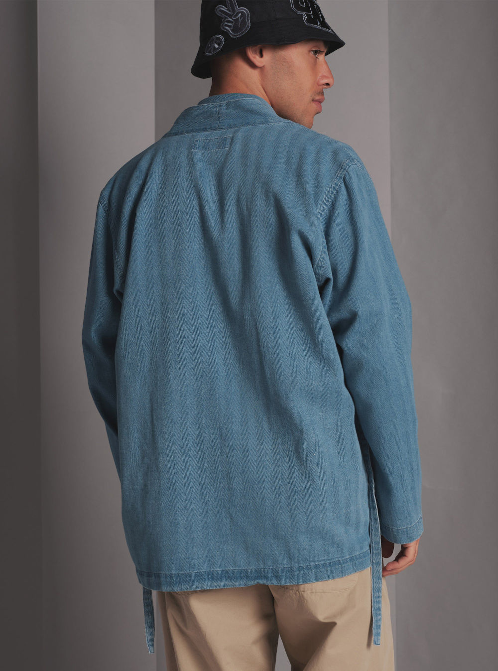 universal works kyoto work jacket washed indigo herringbone denim