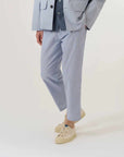 universal works hi water trouser navy kennedy stripe