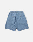 universal works pleated track short washed indigo chambray