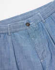 universal works pleated track short washed indigo chambray