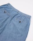 universal works pleated track short washed indigo chambray
