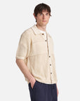 universal works short sleeve polo knit shirt ecru open knit (LAST SIZE SMALL)