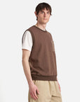 universal works sleeveless crew cotton mix fleece brown