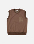 universal works sleeveless crew cotton mix fleece brown