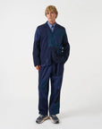 universal works three button jacket patchwork twill navy
