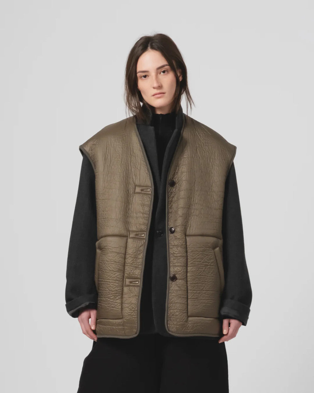 girls of dust ridge vest piumino nylon fossil green off white