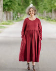 son de flor malala dress long sleeves marsala red (LAST SIZE SMALL)