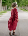 son de flor malala dress long sleeves marsala red (LAST SIZE SMALL)