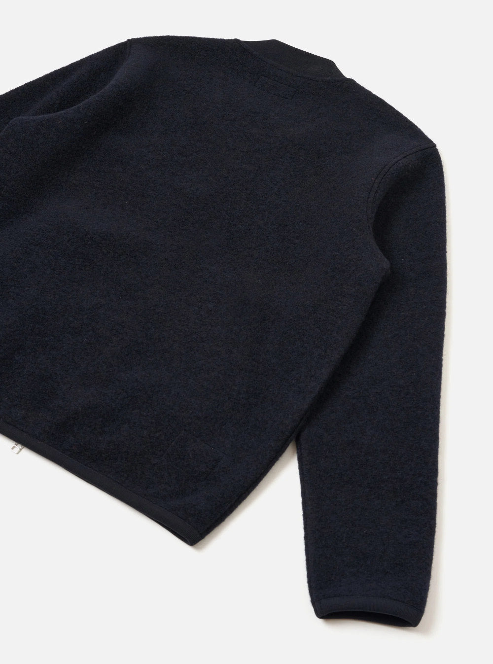 universal works wool fleece zip bomber jacket navy