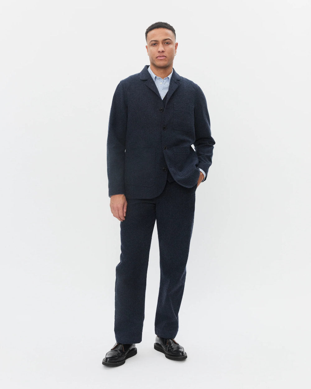 hansen josef easy four button blazer broken blue