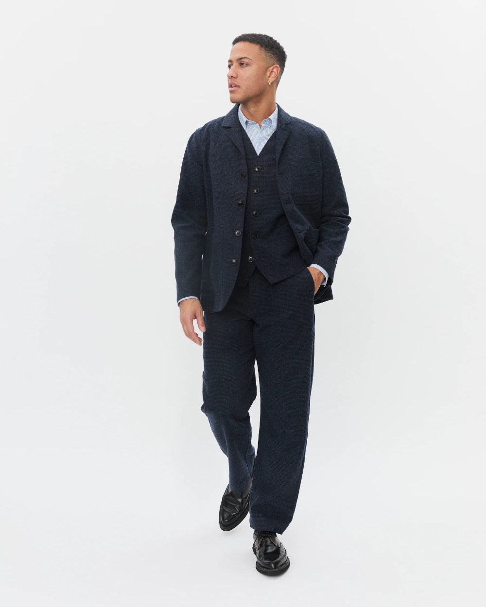 hansen josef easy four button blazer broken blue