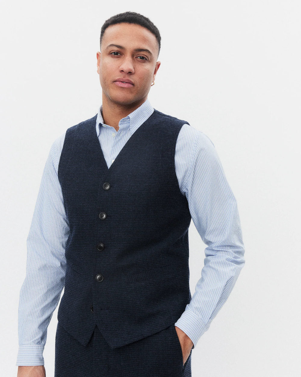 hansen knud casual waistcoat broken blue