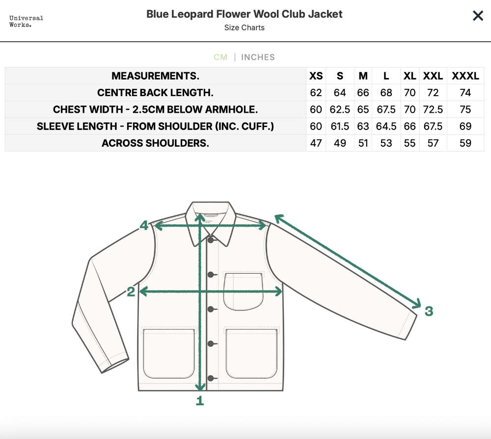 universal works club jacket leopard flower wool blue