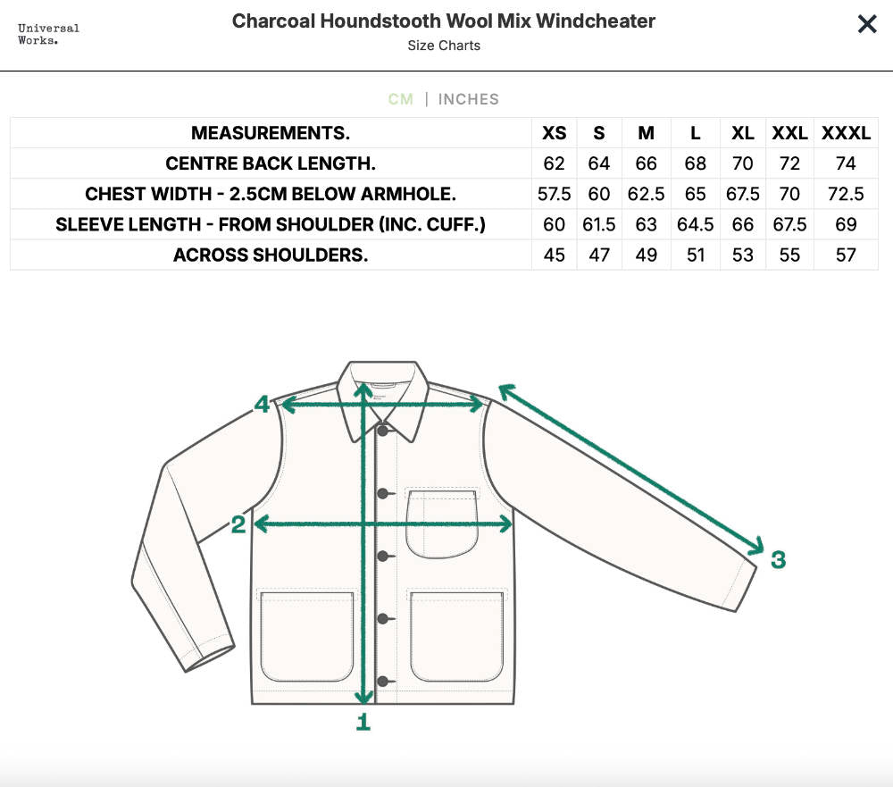 universal works windcheater charcoal houndstooth wool mix