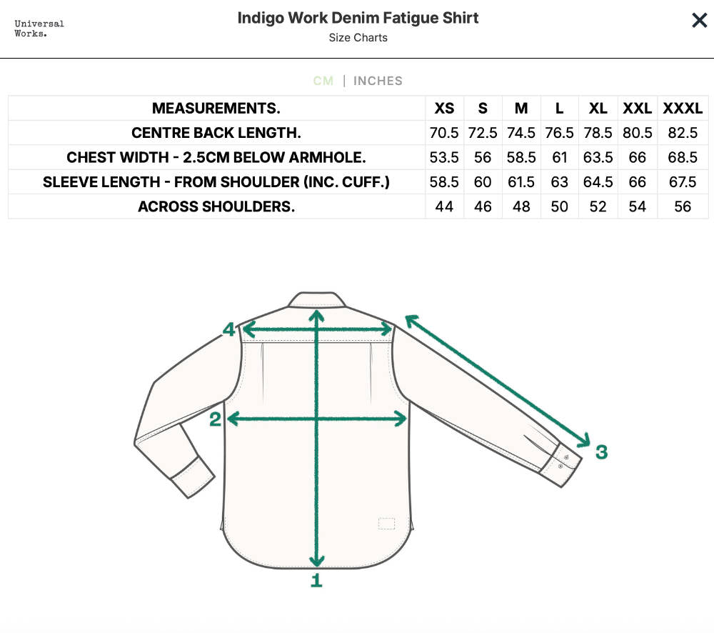 universal works fatigue shirt indigo work denim