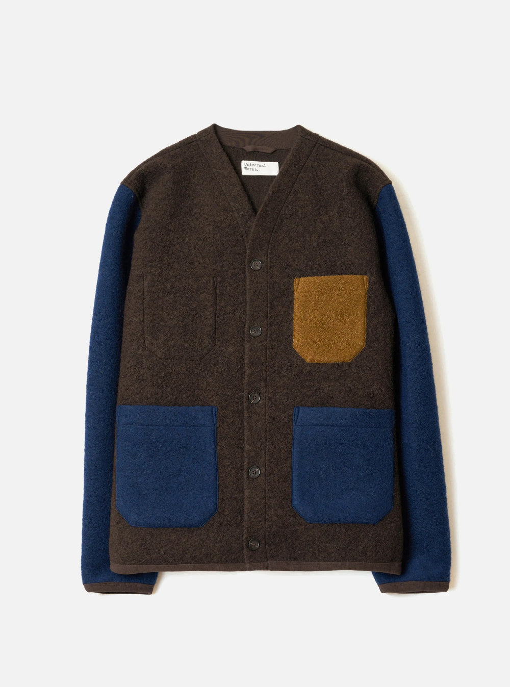 universal works wool fleece cardigan brown indigo