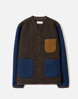 universal works wool fleece cardigan brown indigo
