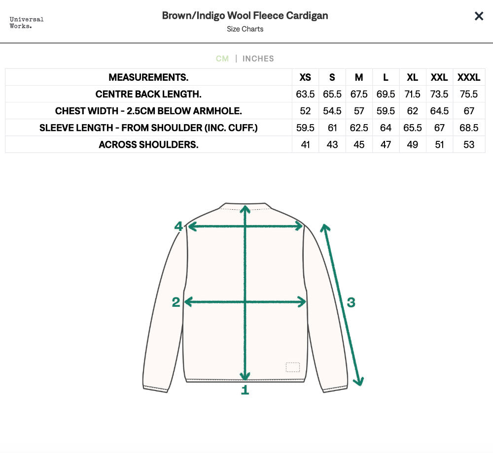 universal works wool fleece cardigan brown indigo